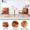 Pu Leather Accent Arm Chair Mid Century Modern Upholstered Armchair With Imitation Solid Wood Color Metal Frame Extra Thick Padded Backrest And Seat Cushion Sofa Chairs For Living Room Sf 010 Brown Foam Pu