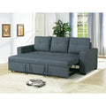 3 Seats Polyfiber Convertible Sleeper Sofa, Blue Grey Blue Gray Cushion Back Square Arms Fabric