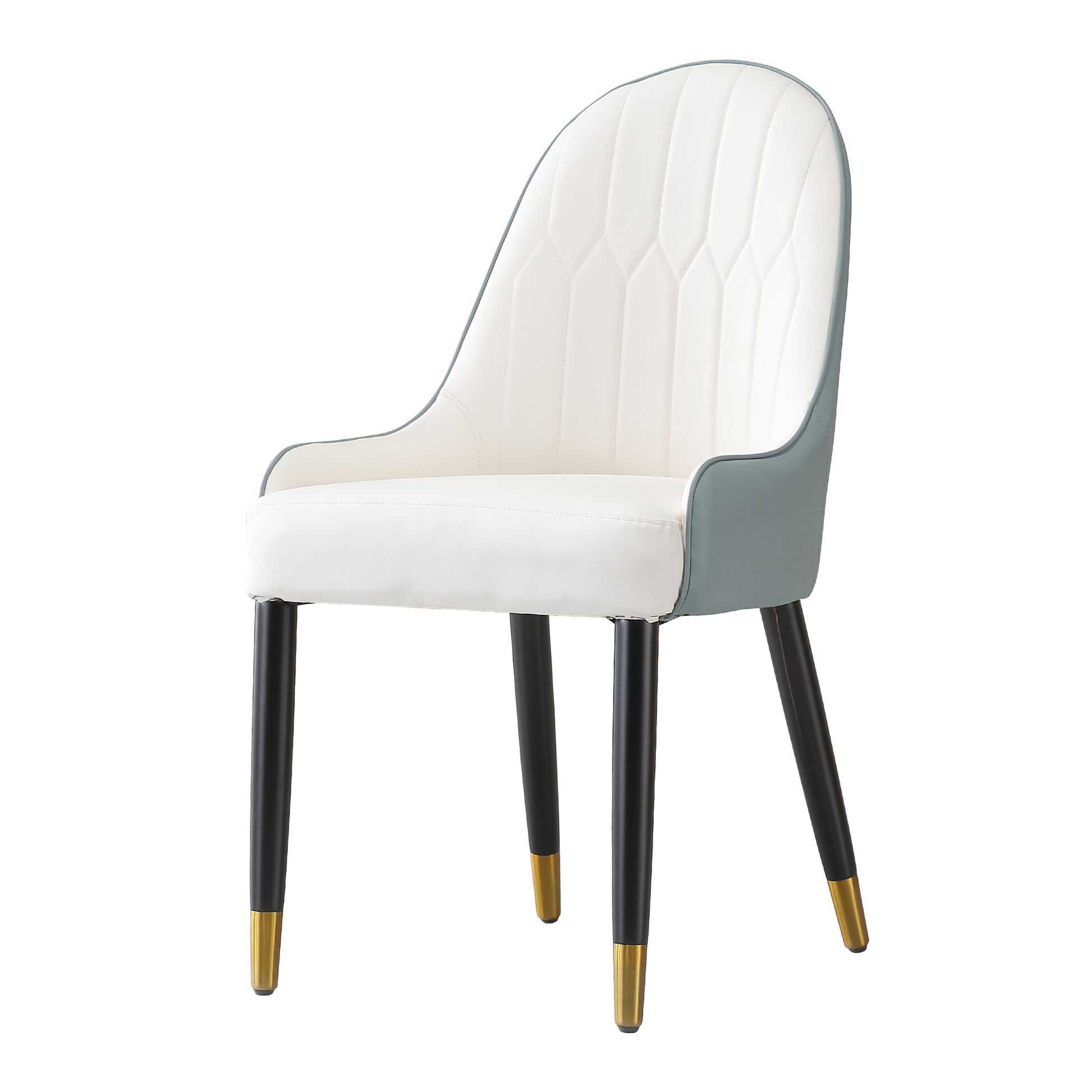 Dining Chair With Pu Leather White Green Solid Wood Metal Legs Set Of 2 White Line Foam Pu