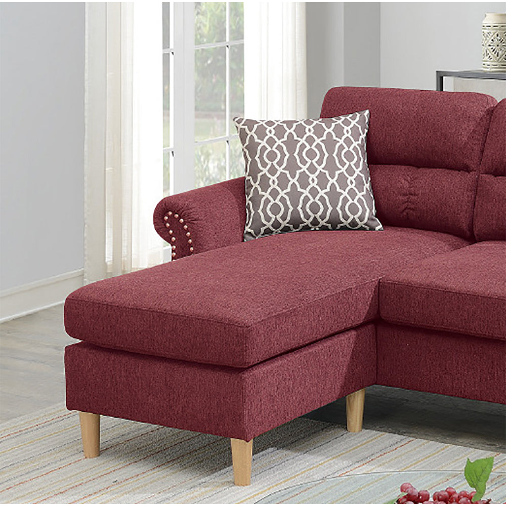 Velvet Reversible Sectional Sofa In Paprika Red Red L Shaped Rolled Arms Velvet