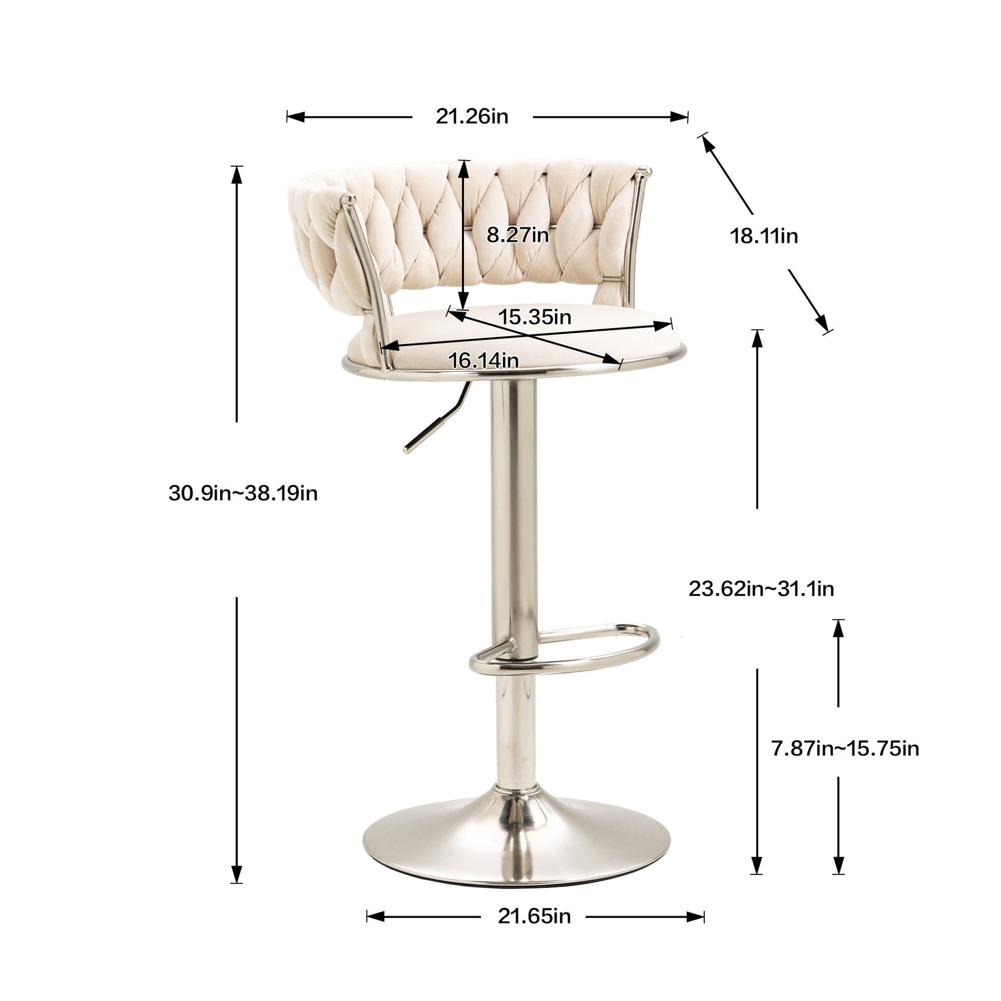 Coolmore Swivel Bar Stools Set Of 2 Adjustable Counter Height Chairs With Footrest For Kitchen, Dining Room 2Pc Set Ivory Polyester