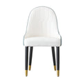 Dining Chair With Pu Leather White Green Solid Wood Metal Legs Set Of 2 White Line Foam Pu