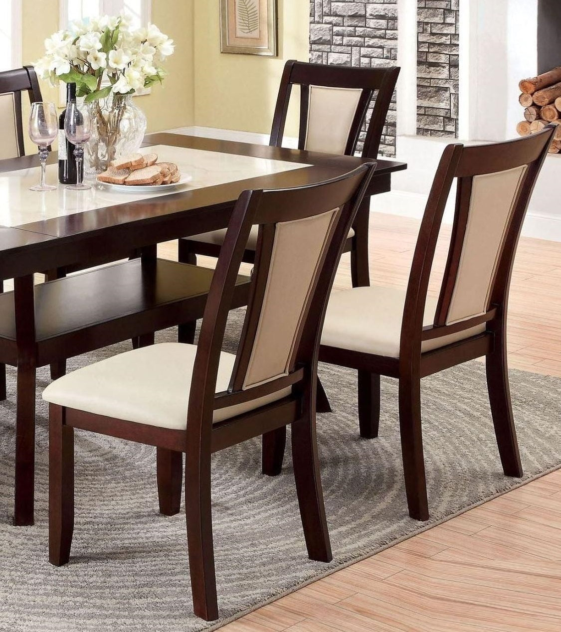 Contemporary Set of 2 Side Chairs Dark Cherry And ivory-brown-dining