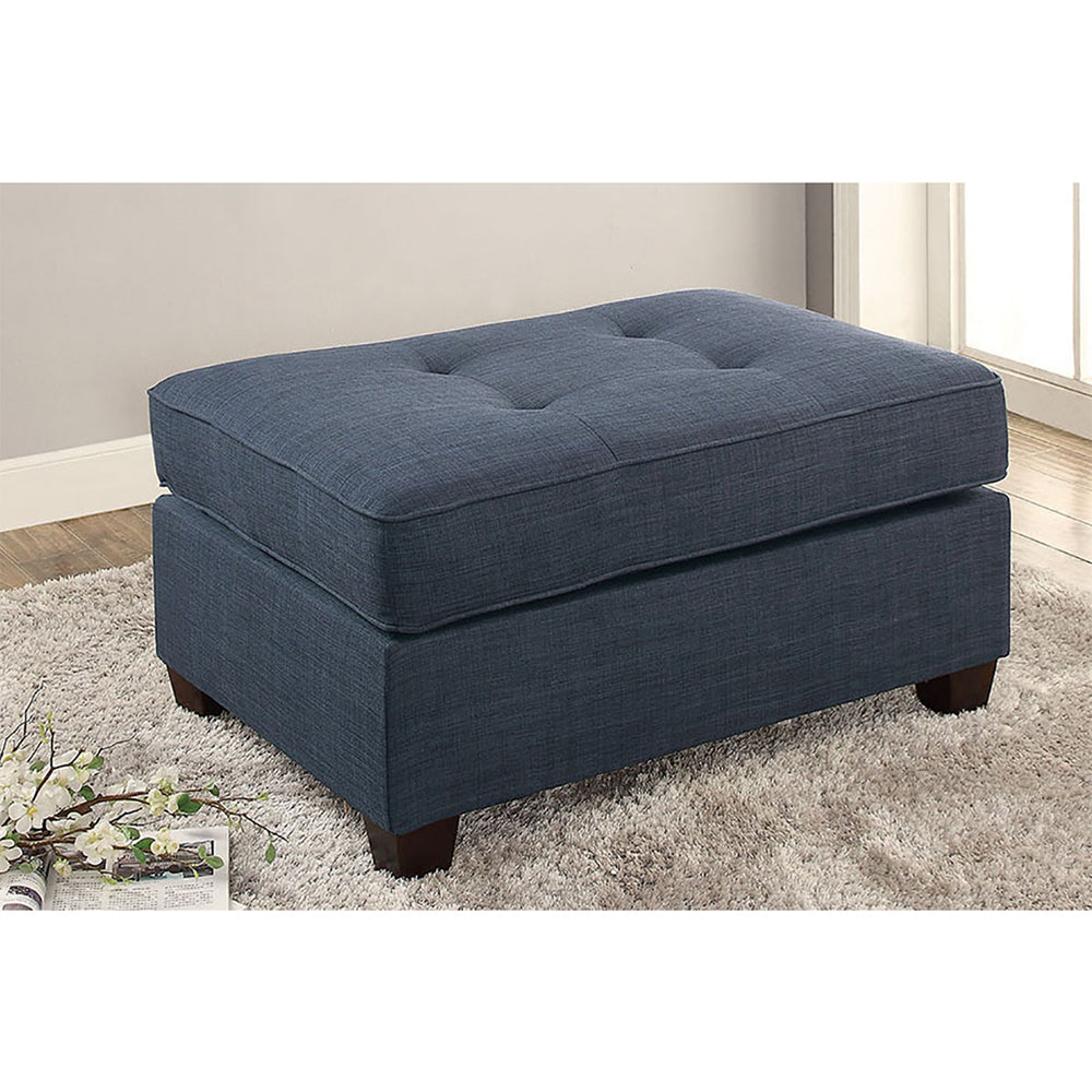 Fabric Cocktail Ottoman With Button Tufted Seat In Dark Blue Dark Blue Solid Backless Rectangle Tufted Fabric