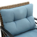 Patio 4 Piece Sectional Low Dining Conversation Sofa Set Kd Rattan Wicker Outdoor Garden Furniture Corner Sofa Set With Cushion. Blue Cotton Steel