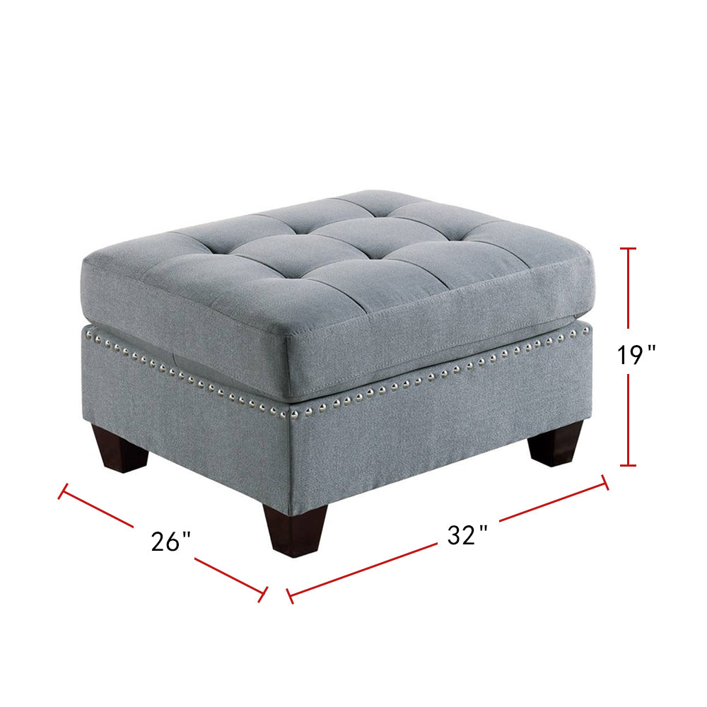 Linen Like Fabric Upholstered Cocktail Ottoman In Grey Grey Solid Rectangle Tufted Fabric