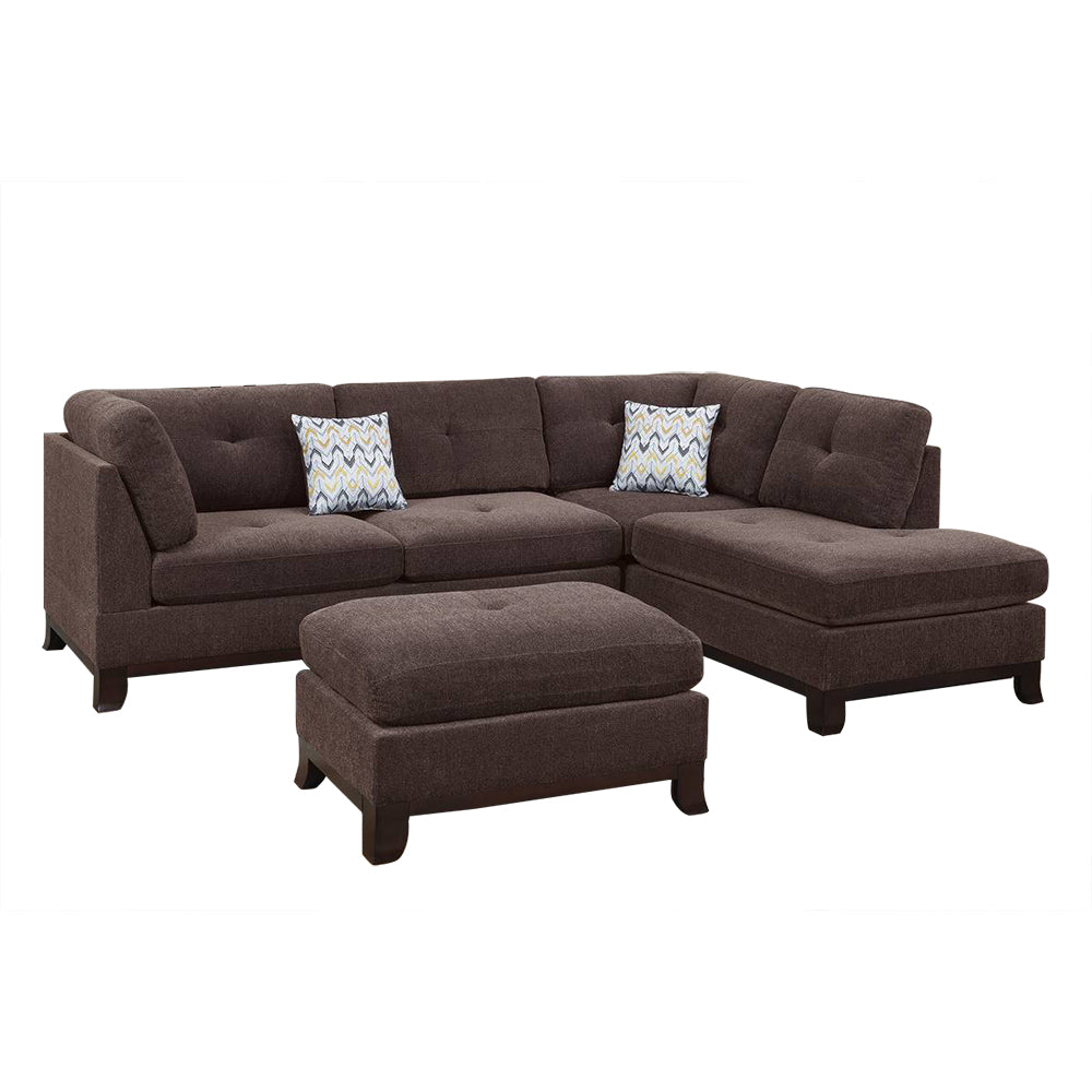 Chenille Reversible Sectional Sofa With Ottoamn In Dark Coffee Coffee Cushion Back L Shaped Pillow Top Arms Chenille