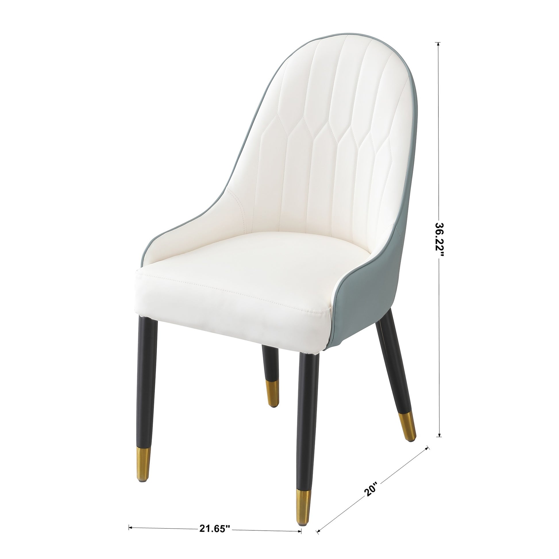 Dining Chair With Pu Leather White Green Solid Wood Metal Legs Set Of 2 White Line Foam Pu