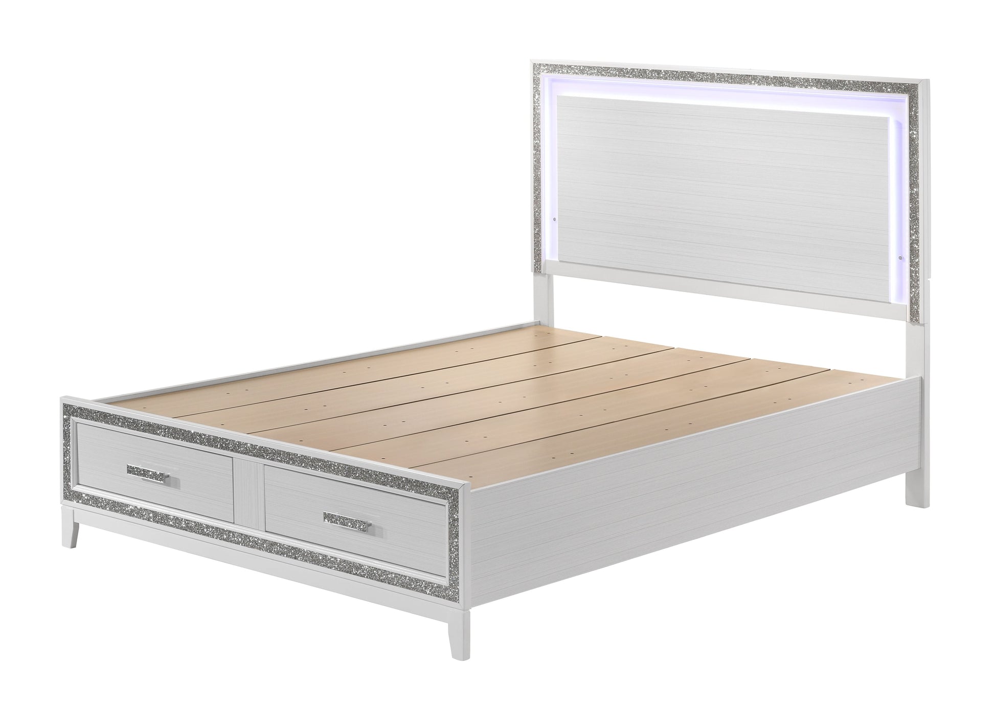 Haiden Queen Bed W Storage Led & White Finish Bd01425Q White Mdf