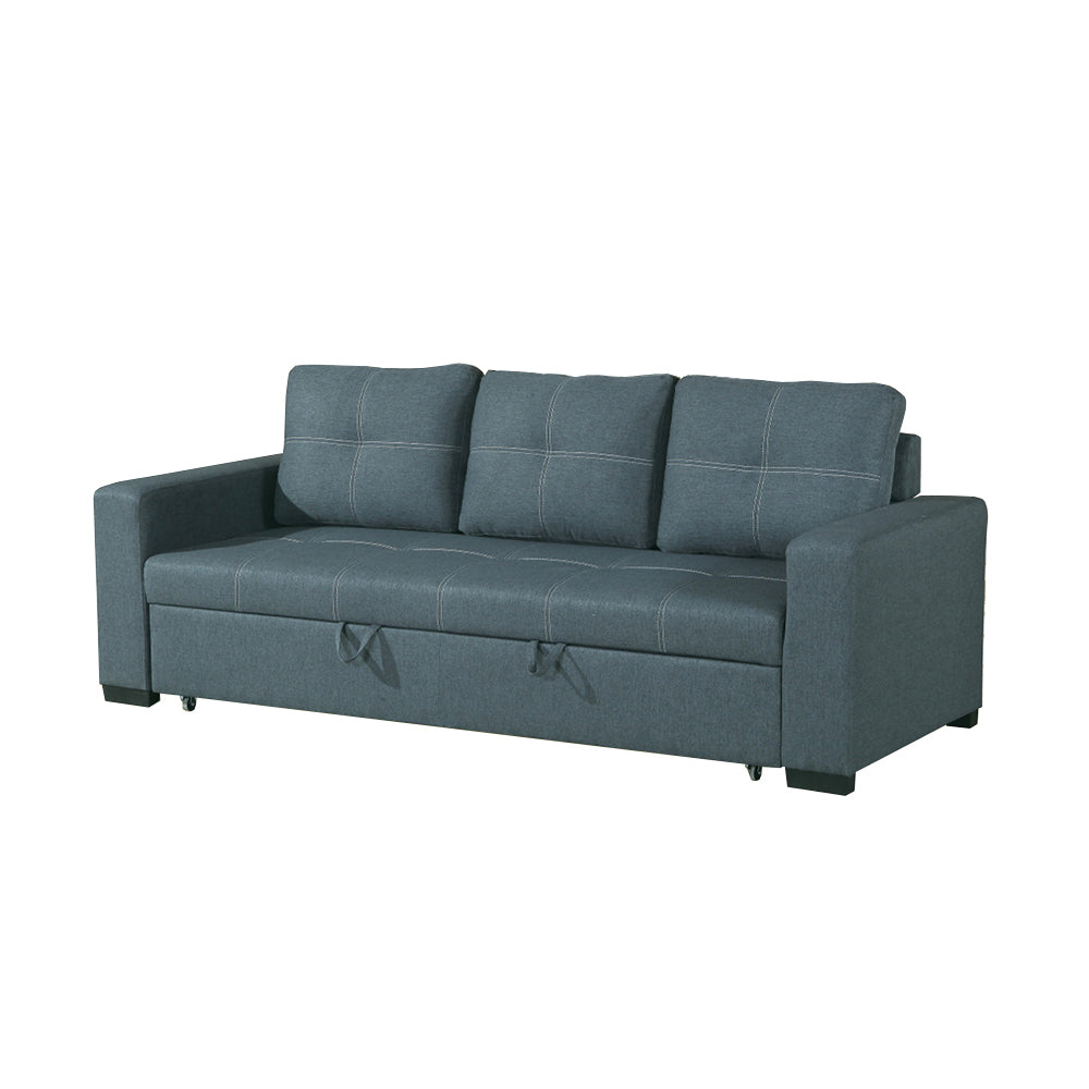 3 Seats Polyfiber Convertible Sleeper Sofa, Blue Grey Blue Gray Cushion Back Square Arms Fabric