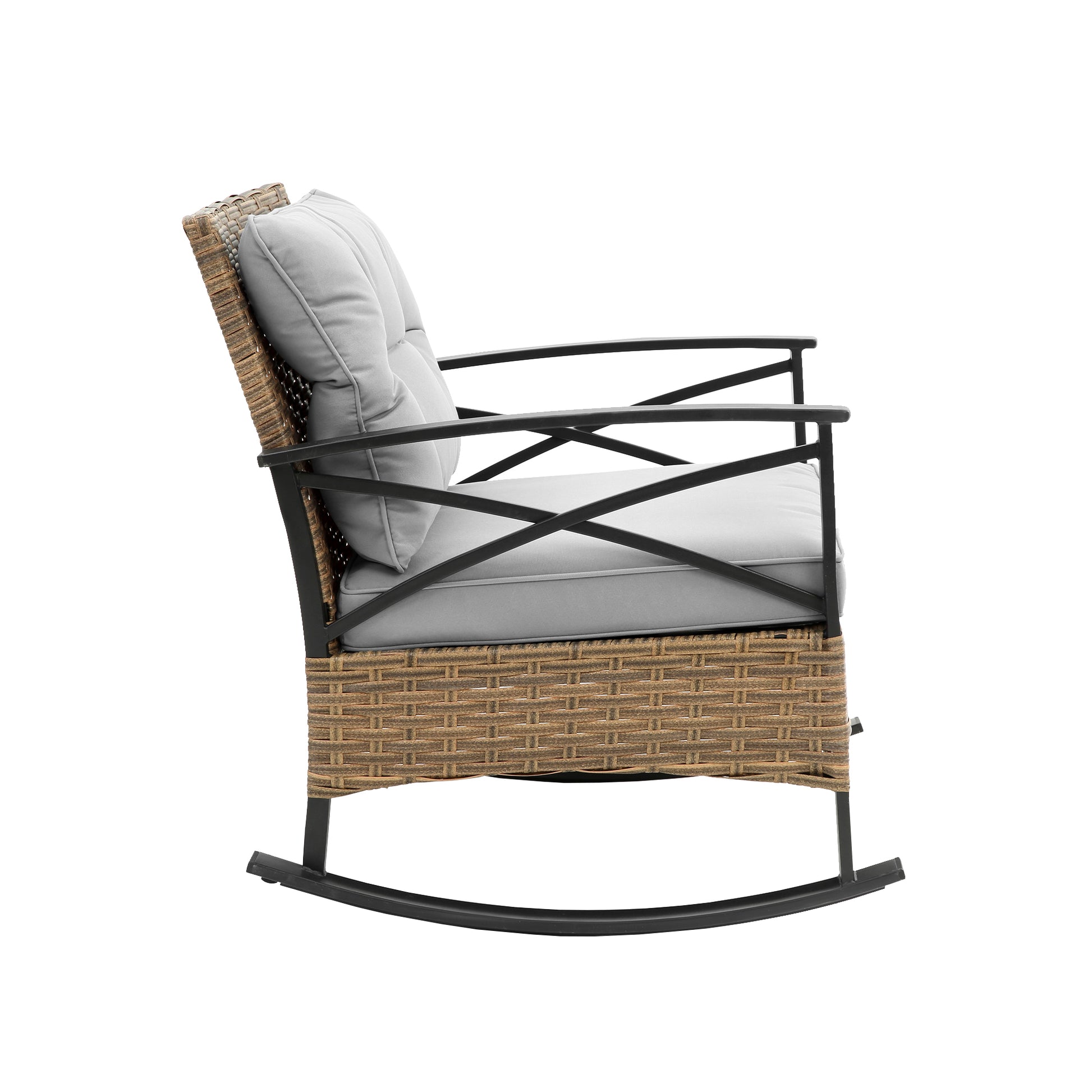 3Pcs Rocking Rattan Set Wholesale Leisure Chair Outdoor Rattan Rocking Chair Set Grey Grey Cotton Steel