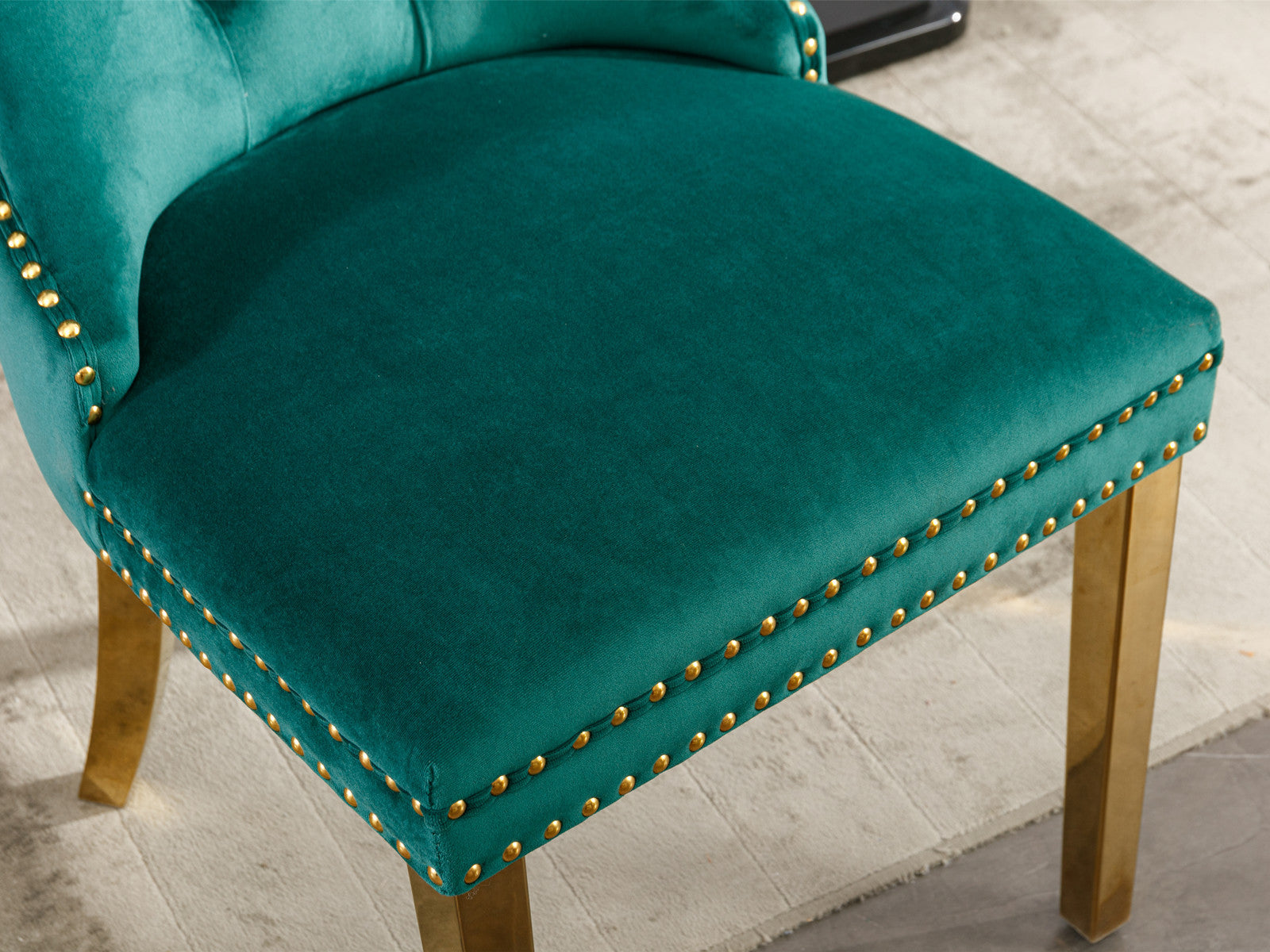 Nikki Collection Modern, High End Tufted Solid Wood Contemporary Velvet Upholstered Dining Chair With Golden Stainless Steel Plating Legs,Nailhead Trim,Set Of 2 Black And Gold, Sw1601Gn Green Foam Velvet