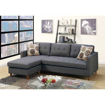 Linen Like Fabric Reversible Sectional Sofa In Blue Grey Grey L Shaped Square Arms Fabric