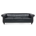 83.46'' Black Pu Rolled Arm Chesterfield Three Seater Sofa. Black Pu