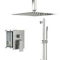 Shower System With Adjustable Slide Bar,16 Inch Ceiling Mounted Square Shower System With Rough In Valve, Brushed Nickel Brushed Nickel Stainless Steel