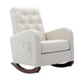 High Back Rocking Chair Nursery Chair .Comfortable Rocker Fabric Padded Seat .Modern High Back Armchair Beige Polyester