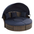 Kd Rattan Round Lounge With Canopy Bali Canopy Bed Outdoor, Wicker Outdoor Sofa Bed With Lift Coffee Table Navy Blue Cotton Steel