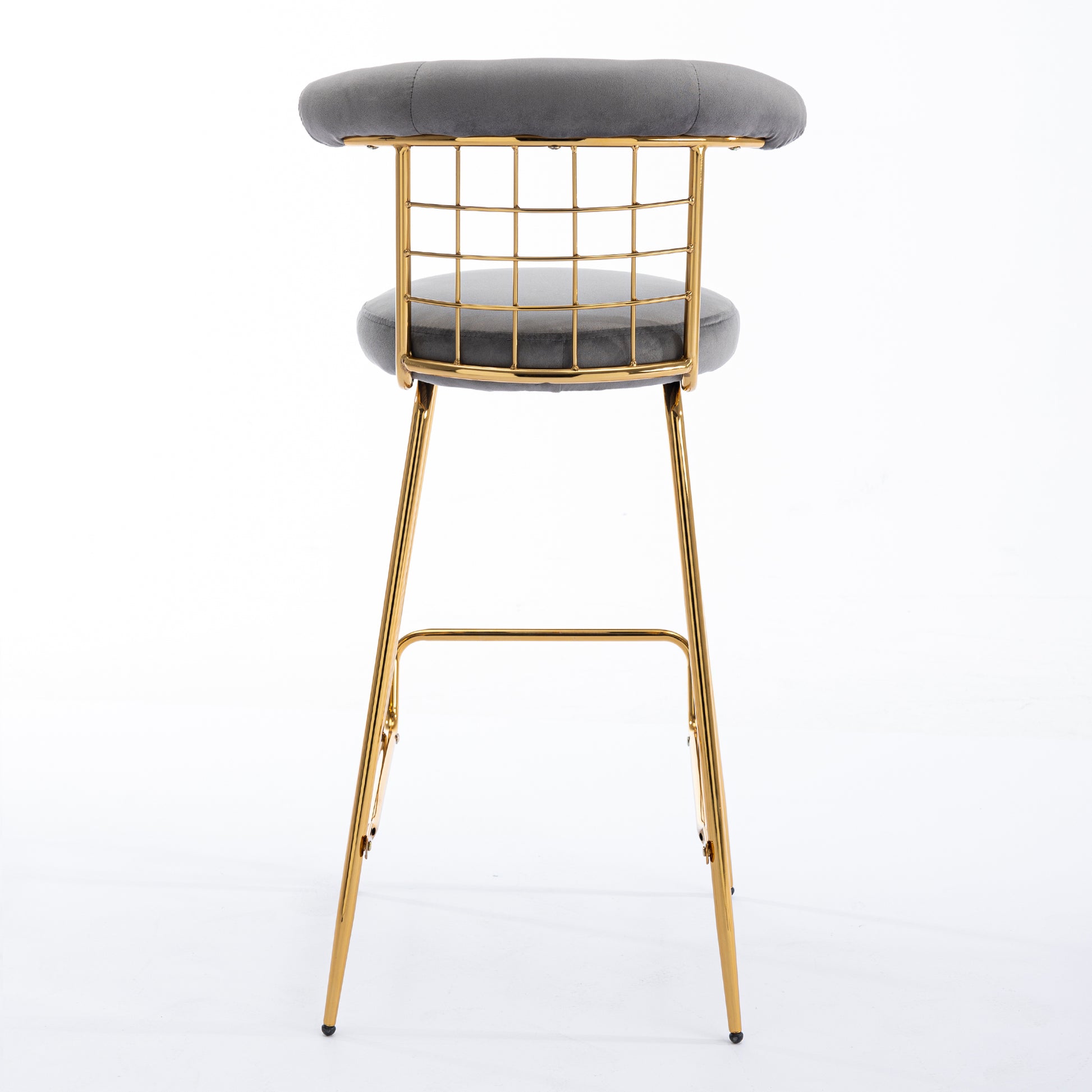 Bar Stool Set Of 2, Luxury Velvet High Bar Stool With Metal Legs And Soft Back, Pub Stool Chairs Armless Modern Kitchen High Dining Chairs With Metal Legs, Grey Gray Velvet