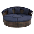 Kd Rattan Round Lounge With Canopy Bali Canopy Bed Outdoor, Wicker Outdoor Sofa Bed With Lift Coffee Table Navy Blue Cotton Steel