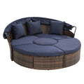 Kd Rattan Round Lounge With Canopy Bali Canopy Bed Outdoor, Wicker Outdoor Sofa Bed With Lift Coffee Table Navy Blue Cotton Steel
