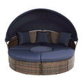 Kd Rattan Round Lounge With Canopy Bali Canopy Bed Outdoor, Wicker Outdoor Sofa Bed With Lift Coffee Table Navy Blue Cotton Steel