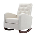 High Back Rocking Chair Nursery Chair .Comfortable Rocker Fabric Padded Seat .Modern High Back Armchair Beige Polyester