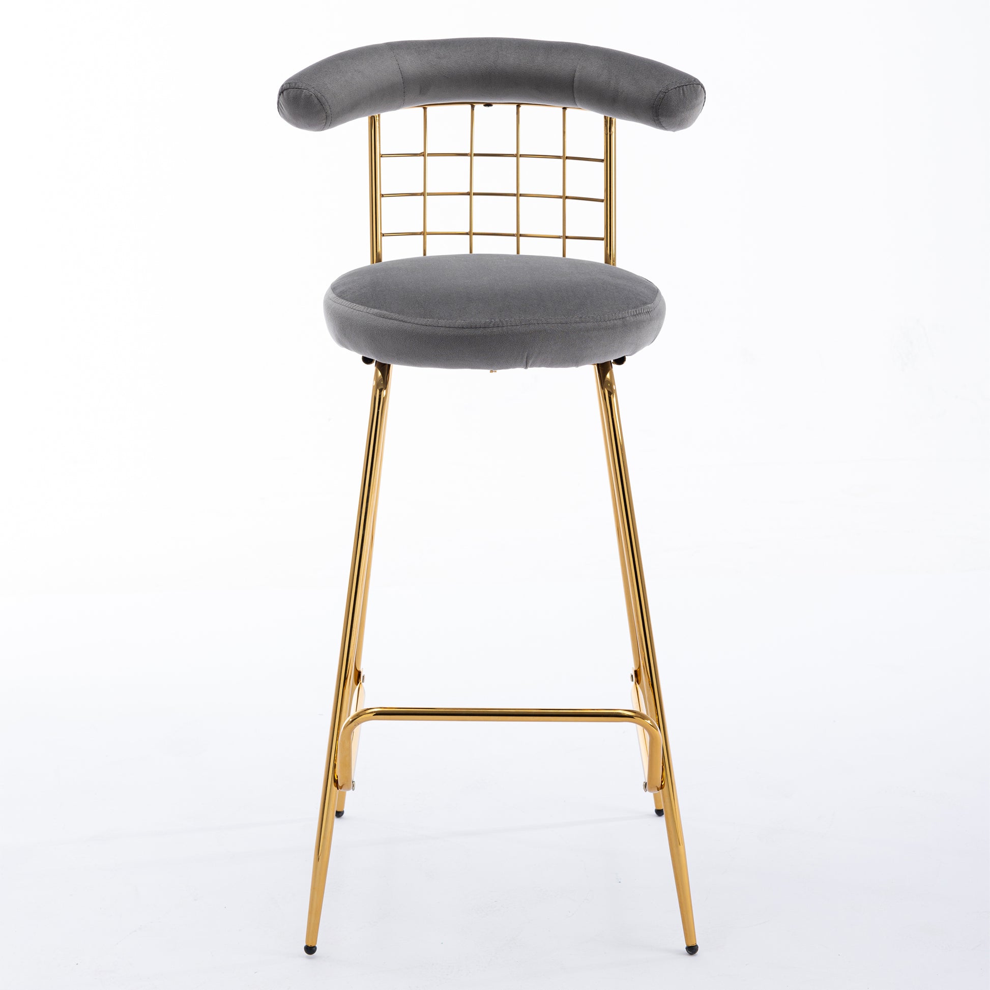 Bar Stool Set Of 2, Luxury Velvet High Bar Stool With Metal Legs And Soft Back, Pub Stool Chairs Armless Modern Kitchen High Dining Chairs With Metal Legs, Grey Gray Velvet