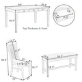 Mid Century 6 Piece Wood Dining Table Set, Kitchen Table Set With Drawer, Upholstered Chairs And Bench, Butter Milk White Wood Dining Room Solid Wood Rubberwood Rectangular Dining Table With Chair And Bench Upholstered Chair Wood Grey Solid Back Seats 6