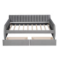 Twin Size Upholstered Daybed With Drawers, Wood Slat Support, Gray Gray Velvet