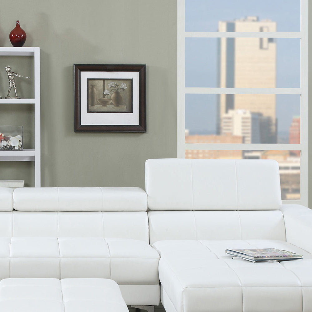 Bonded Leather Sectional Sofa With Adjustable Headrest In White White Contemporary L Shaped Square Arms Pu Leather