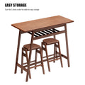 3 Pcs Pub Dining Set Retro Bar Table Rubber Wood Stackable Backless High Stool For 2 With Shelf And Hooks For Home Bar Small Space Antique Brown Rubber Wood