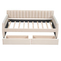 Twin Size Upholstered Daybed With Drawers, Wood Slat Support, Beige Beige Velvet