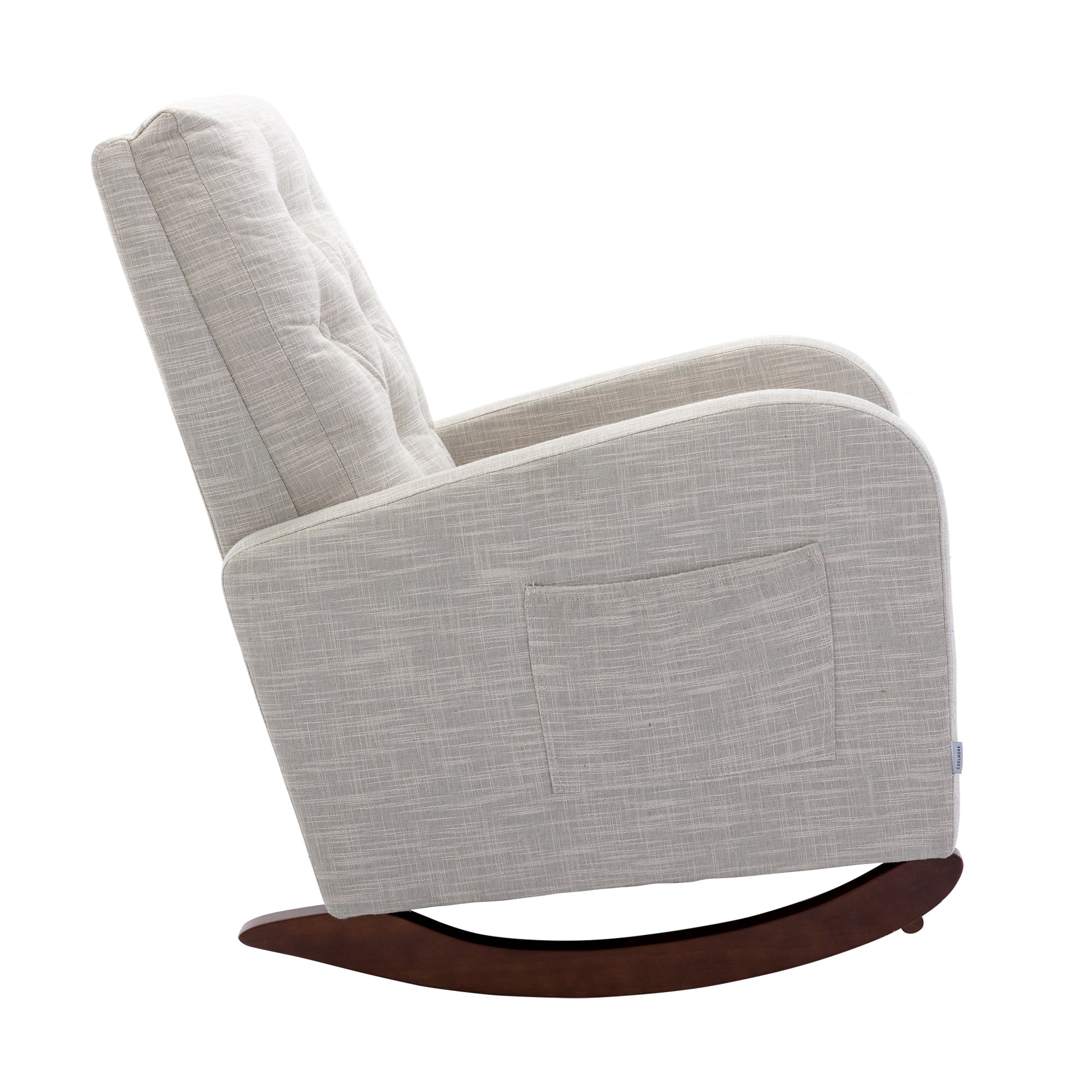 High Back Rocking Chair Nursery Chair .Comfortable Rocker Fabric Padded Seat .Modern High Back Armchair Light Gray Polyester