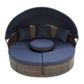 Kd Rattan Round Lounge With Canopy Bali Canopy Bed Outdoor, Wicker Outdoor Sofa Bed With Lift Coffee Table Navy Blue Cotton Steel