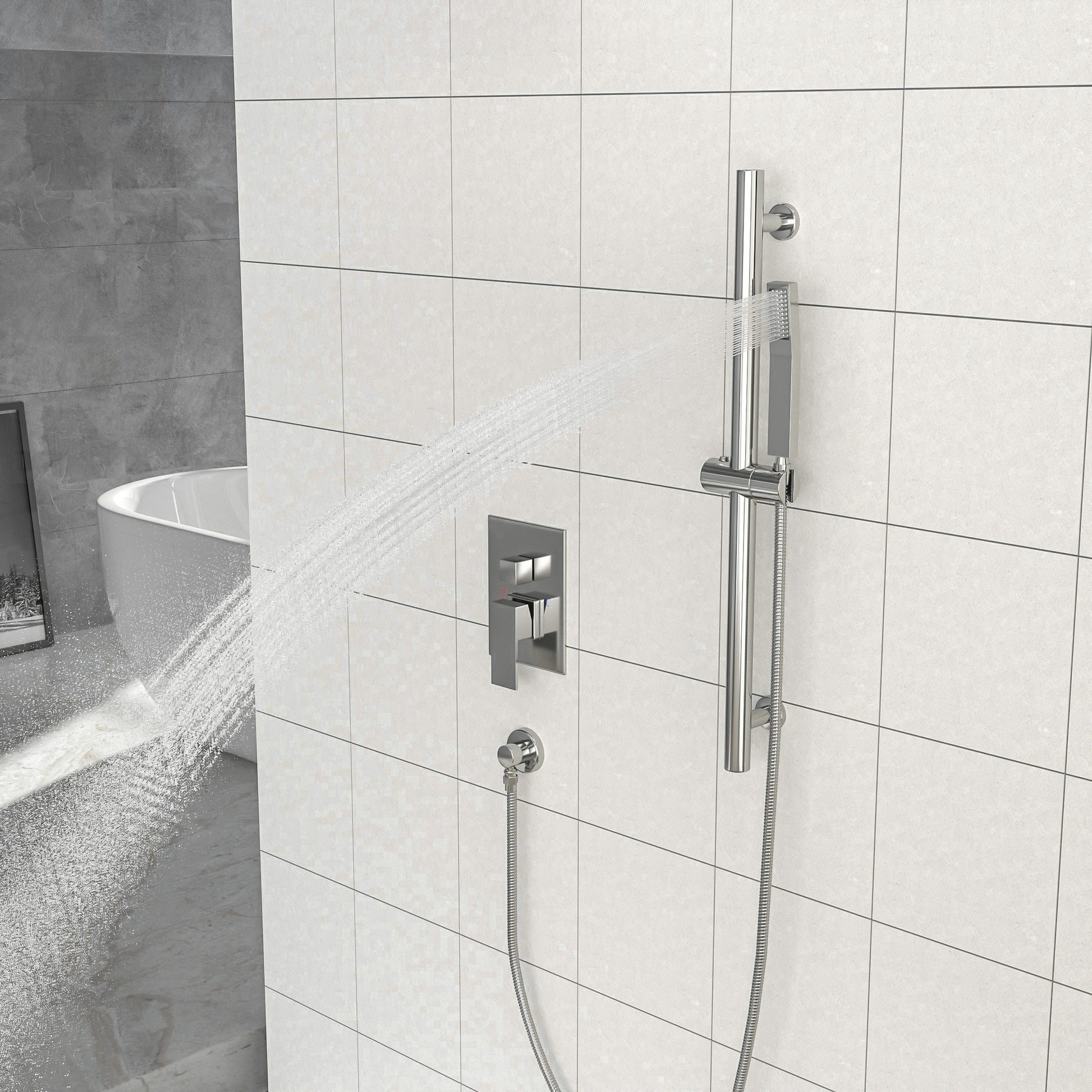 Shower System With Adjustable Slide Bar,10 Inch Wall Mounted Square Shower System With Rough In Valve, Brushed Nickel Brushed Nickel Stainless Steel
