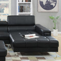 Bonded Leather Sectional Sofa With Adjustable Headrest In Black Black Contemporary L Shaped Pu Leather