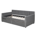 Twin Size Upholstered Daybed With Drawers, Wood Slat Support, Gray Gray Velvet