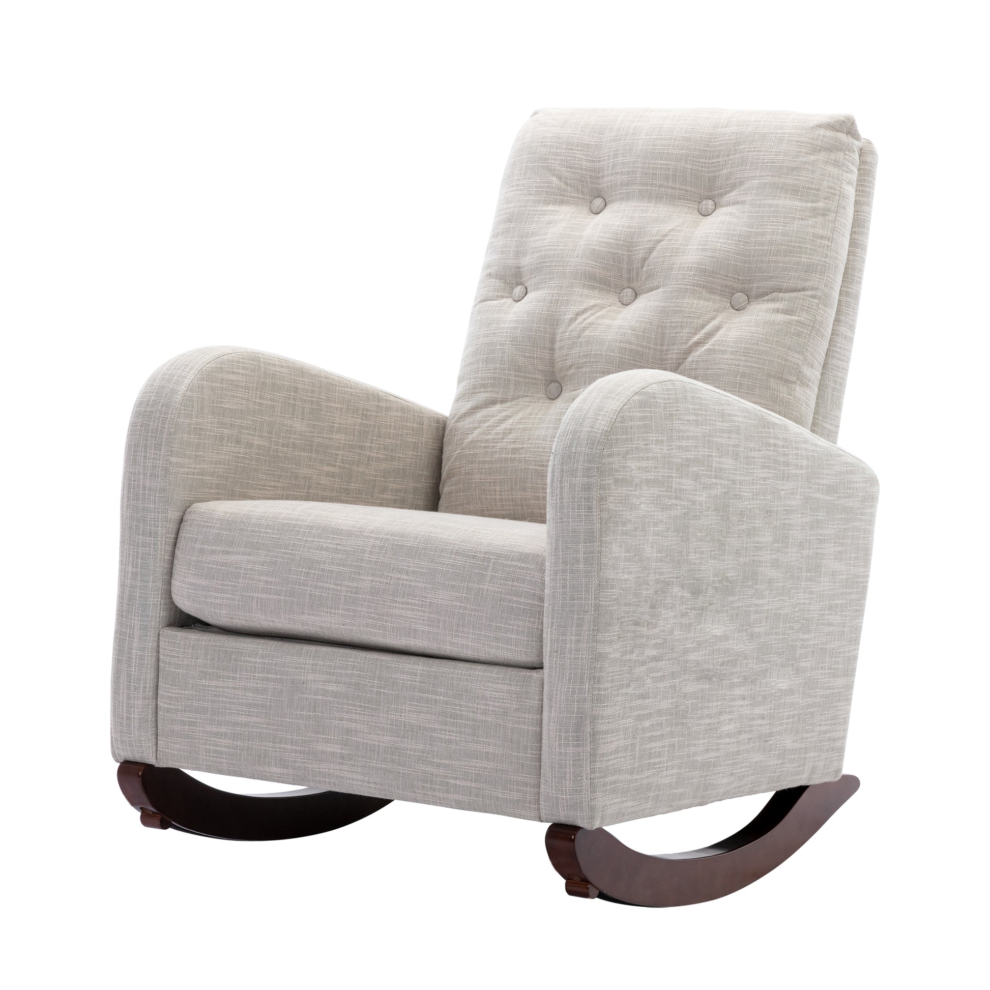 High Back Rocking Chair Nursery Chair .Comfortable Rocker Fabric Padded Seat .Modern High Back Armchair Light Gray Polyester