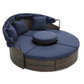 Kd Rattan Round Lounge With Canopy Bali Canopy Bed Outdoor, Wicker Outdoor Sofa Bed With Lift Coffee Table Navy Blue Cotton Steel