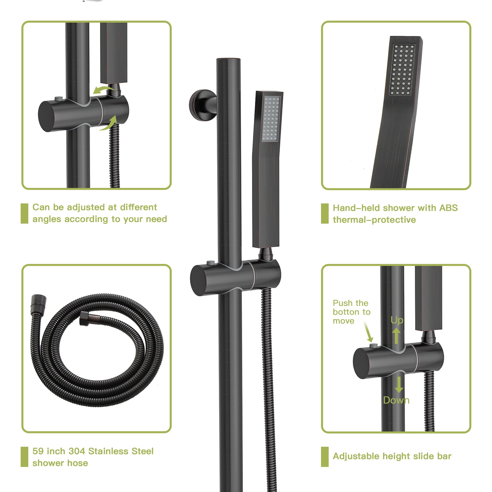 Shower System With Adjustable Slide Bar,10 Inch Wall Mounted Square Shower System With Rough In Valve, Oil Rubber Bronze Oil Rubbed Bronze Stainless Steel