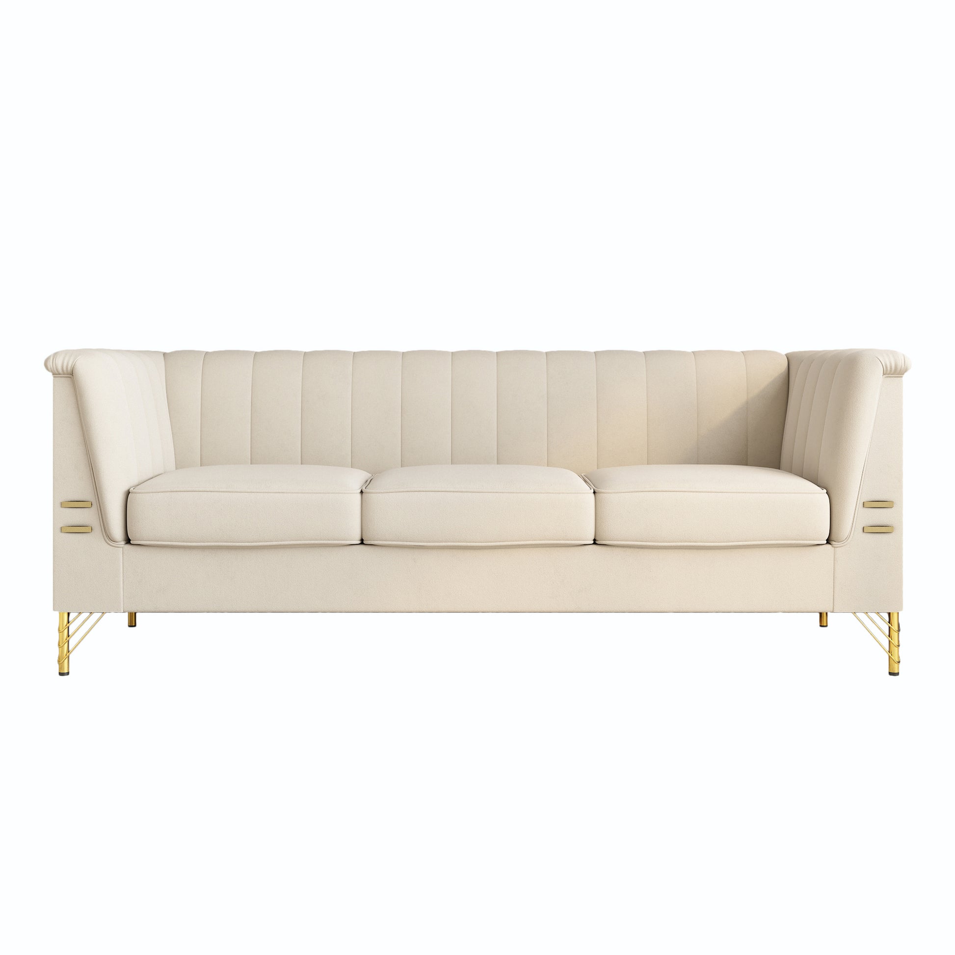 Fx P82 Be Sofa Modern Chenille Sofa, 82.67" Upholstered Couch With Bolster Armrest, 3 Seat Sofa For Living Room, Bedroom, Office, Apartment, Dorm, Beige Beige Velvet 3 Seat