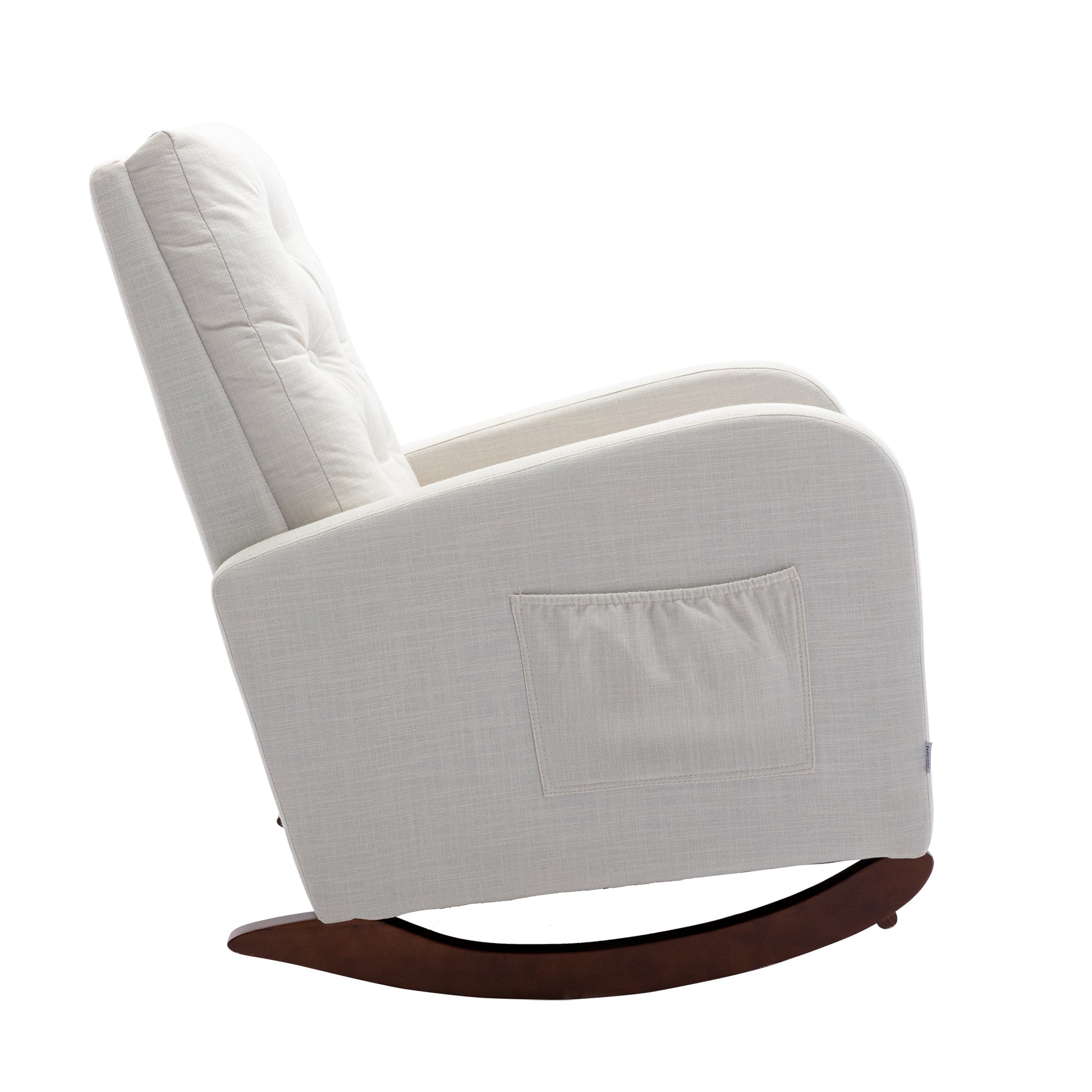 High Back Rocking Chair Nursery Chair .Comfortable Rocker Fabric Padded Seat .Modern High Back Armchair Beige Polyester