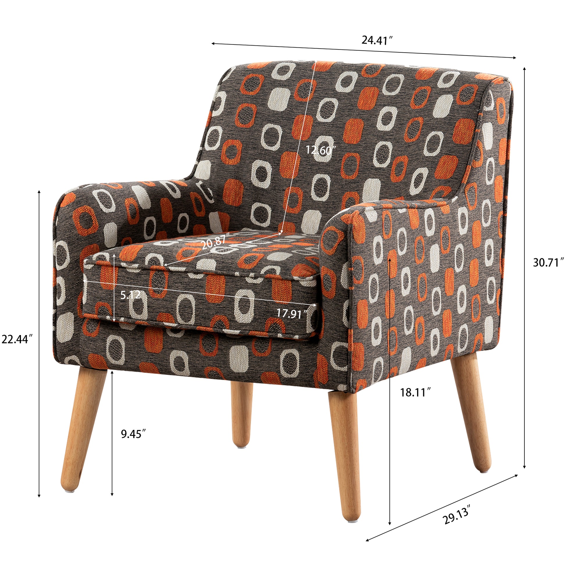 Accent Chair For Living Room Brown Mix Polyester Fabric