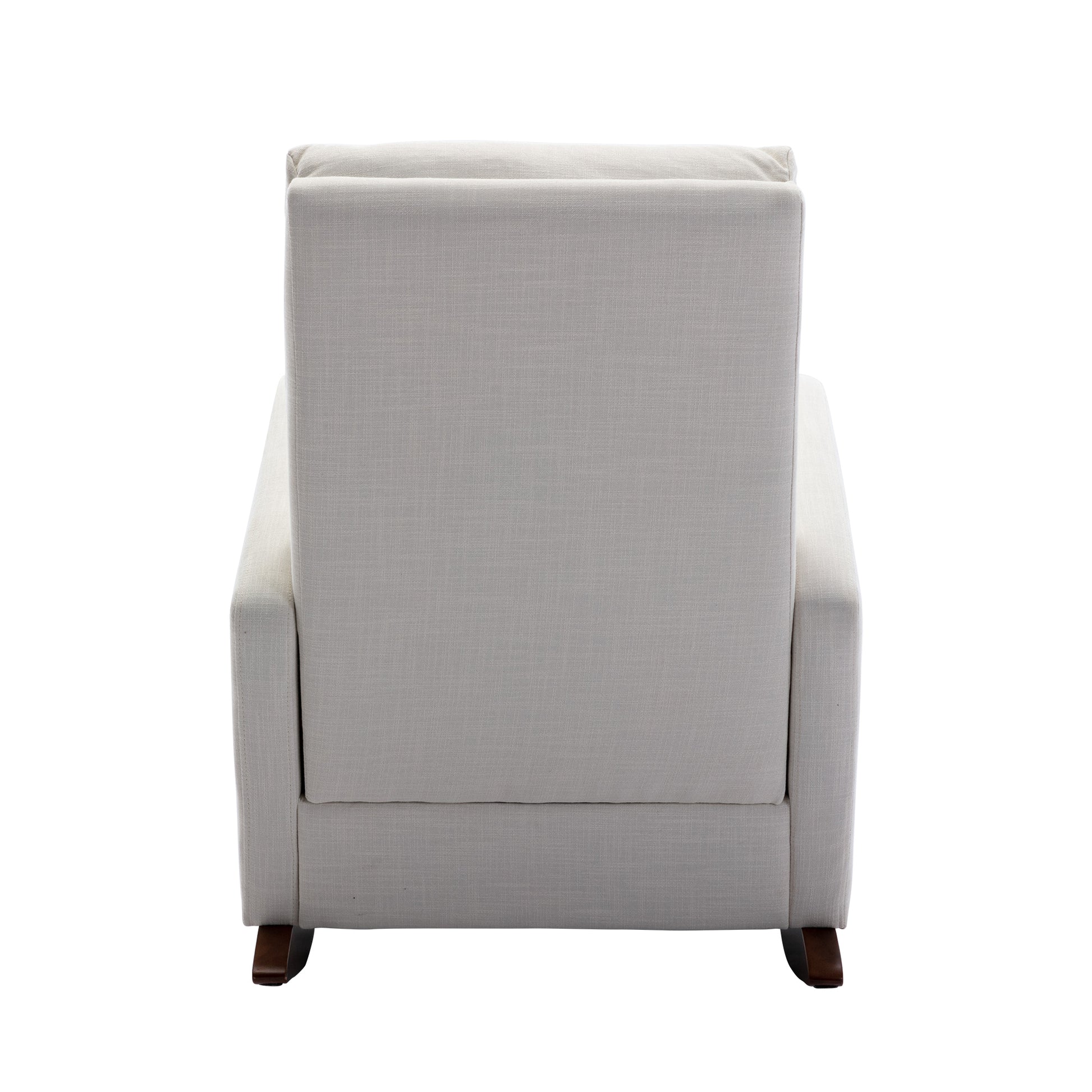High Back Rocking Chair Nursery Chair .Comfortable Rocker Fabric Padded Seat .Modern High Back Armchair Beige Polyester