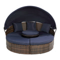 Kd Rattan Round Lounge With Canopy Bali Canopy Bed Outdoor, Wicker Outdoor Sofa Bed With Lift Coffee Table Navy Blue Cotton Steel
