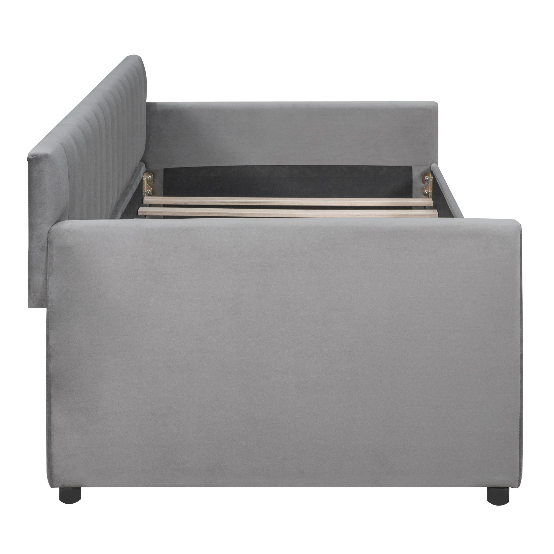 Twin Size Upholstered Daybed With Drawers, Wood Slat Support, Gray Gray Velvet