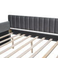 Full Size Upholstered Daybed With Trundle And Wood Slat Support, Gray Gray Velvet