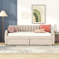 Twin Size Upholstered Daybed With Drawers, Wood Slat Support, Beige Beige Velvet