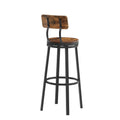 Swivel Bar Stool Set Of 2 With Backrest, Industrial Style, Metal Frame, 29.5'' High For Dining Room. Rustic Brown, 13.4''W X 40.5''H. Wood Rustic Brown Seats 2 Brown Dining Room American Design,Industrial Particle Board Particle Board