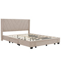 Queen Size Storage Bed Linen Upholstered Platform Bed With 3 Drawers Beige Beige Upholstered